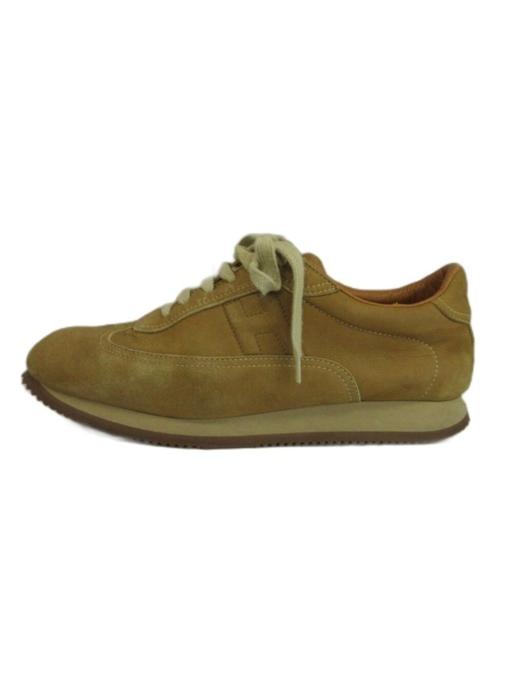 Hermes Quick Sneakers Suede Low Cut H Logo Stitch Beige